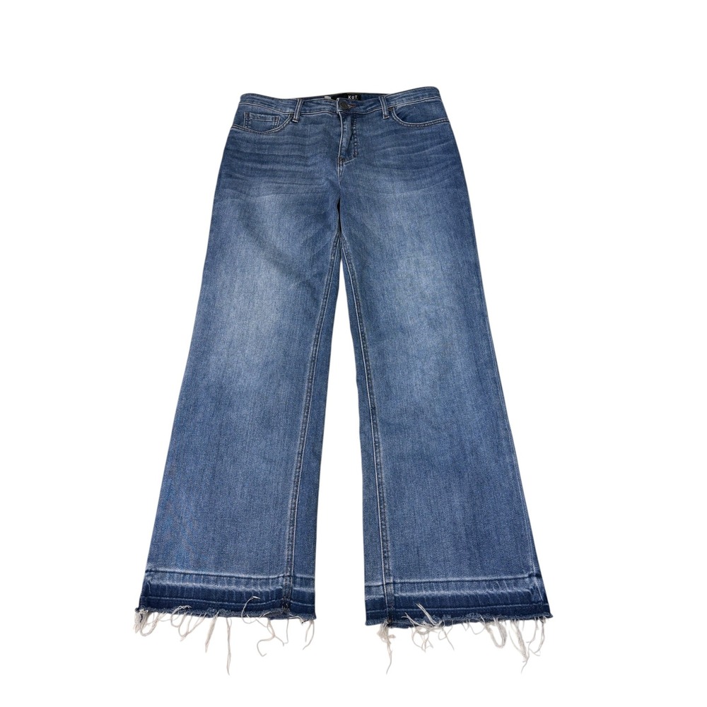 KUT from the Kloth Kelsey Fab Ab Ankle Flare Jeans Blue Raw Hem Women 10 W32 L28
